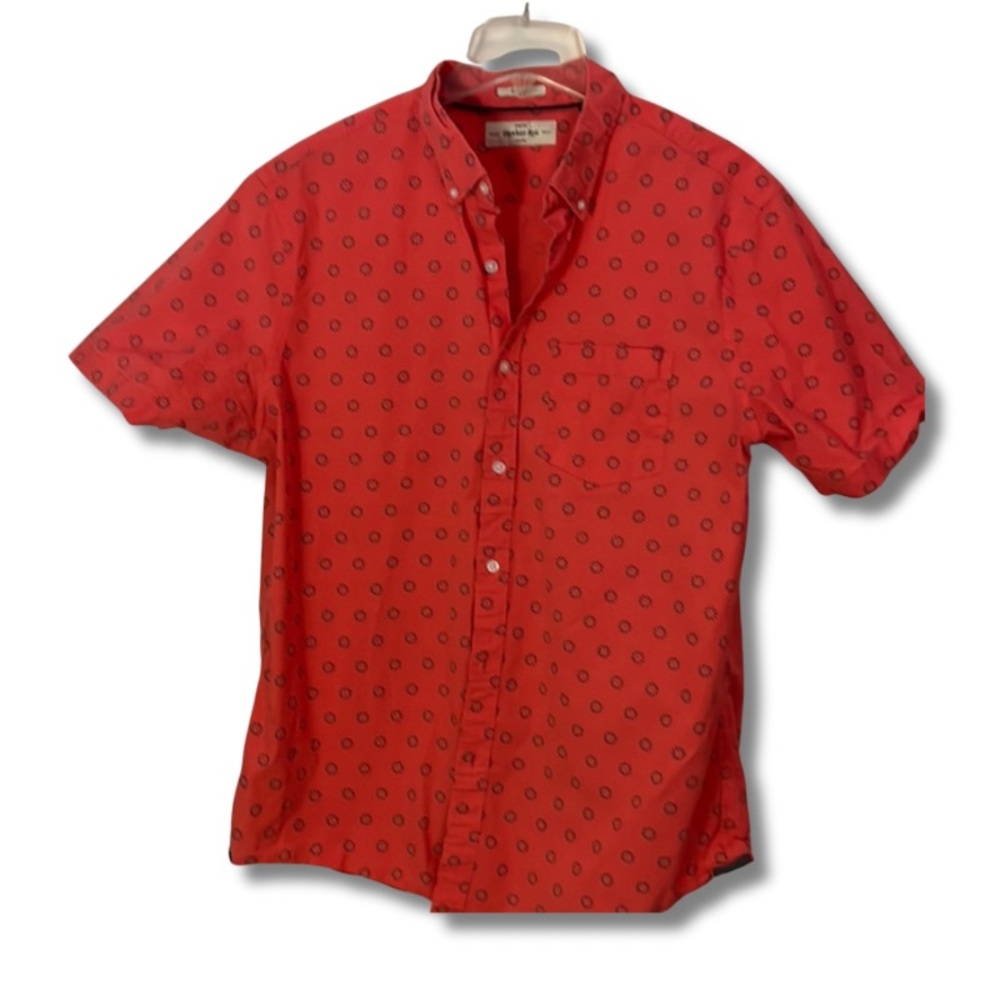 Men's Red Patterned Casual Button Down Shirt